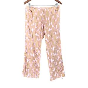Trina Turk Patterned Mid Rise Cotton Blend Pants Beige Pink Size 10 Designer